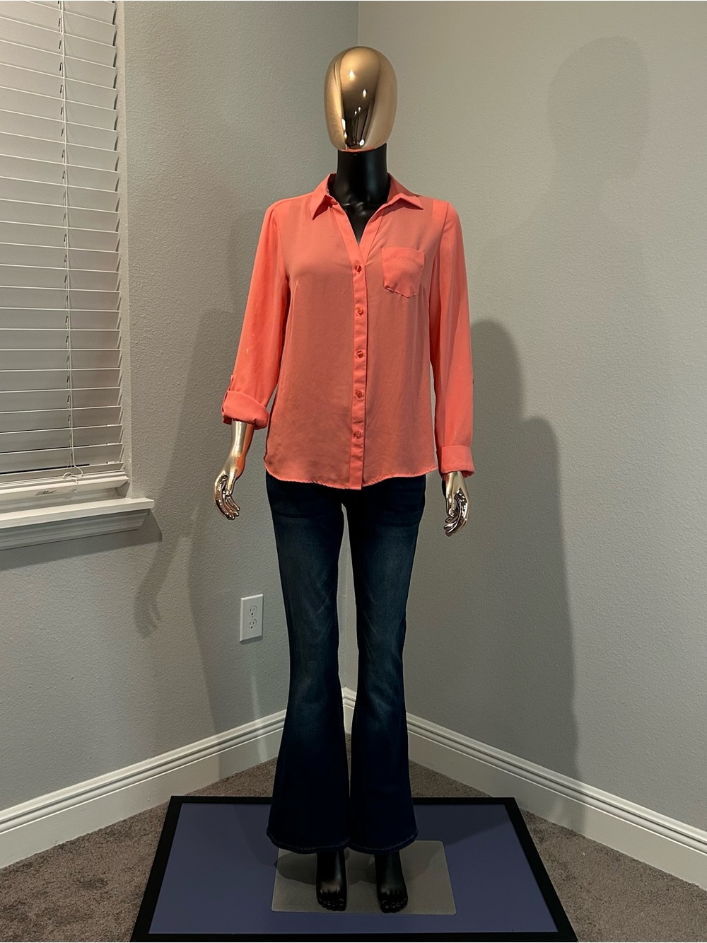 Women's CD Coral Button-Down Blouse - Classic Collared Shirt with pants